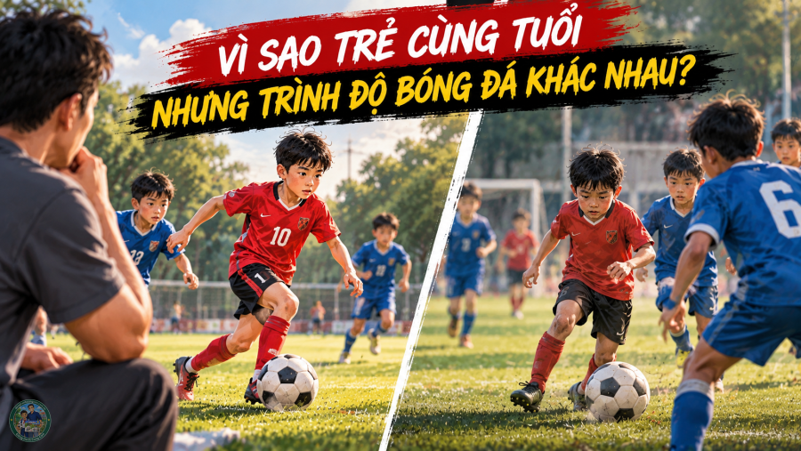 Vì sao trẻ cùng tuổi nhưng trình độ bóng đá khác nhau